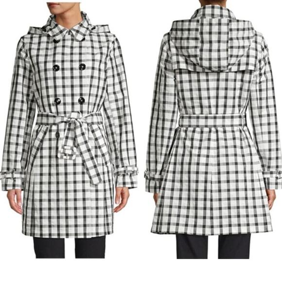 Jane Post Taffeta Buffalo Check Double Breasted Trench Rain Coat (XS) - Picture 1 of 14